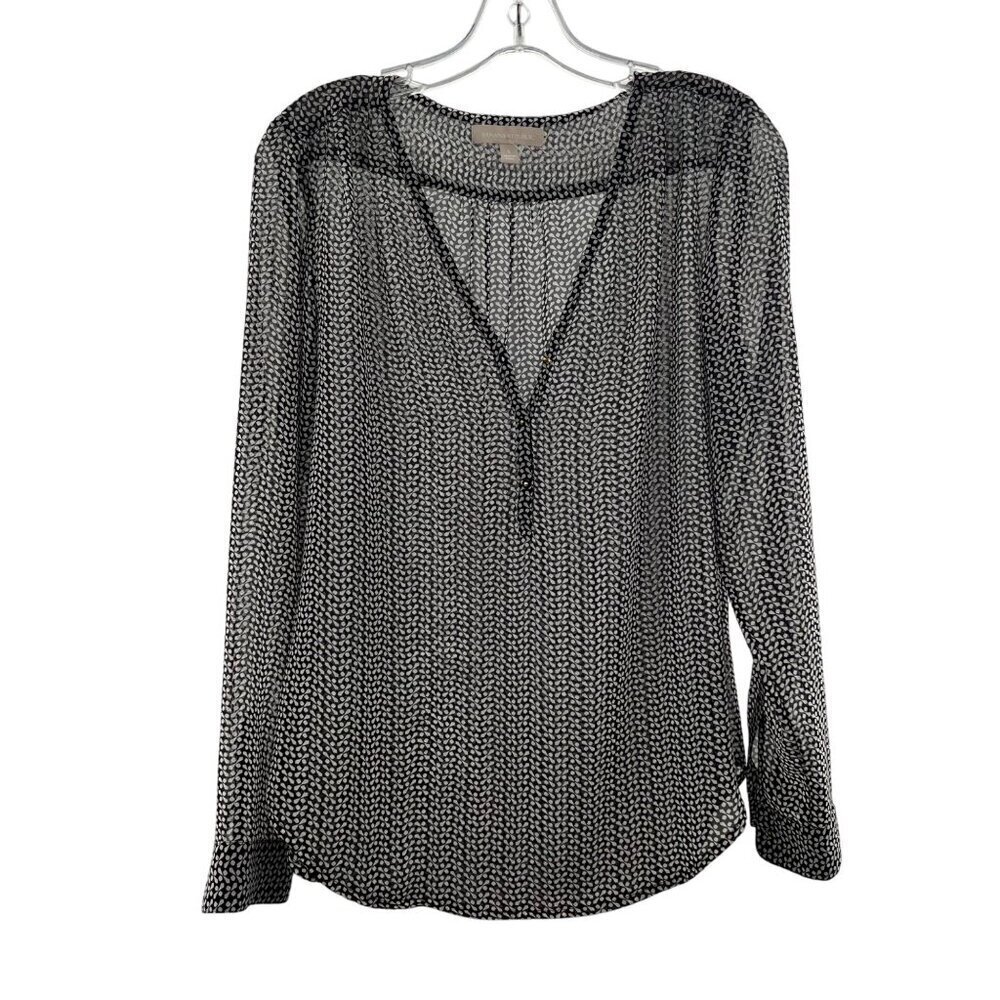 Banana Republic Sheer Top Women's Size Small Black/White Print Long Sleeve